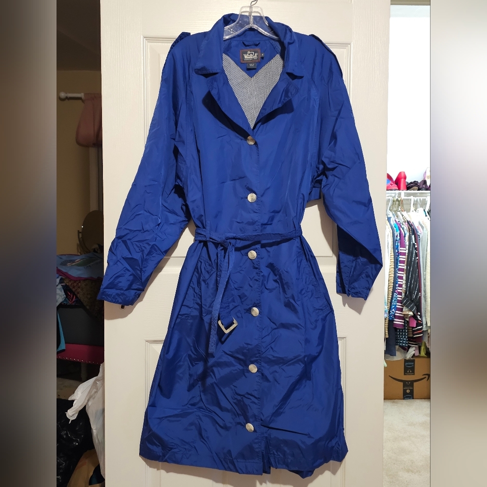 Vintage Woolrich Stashaway Blue Trench Raincoat Sz M